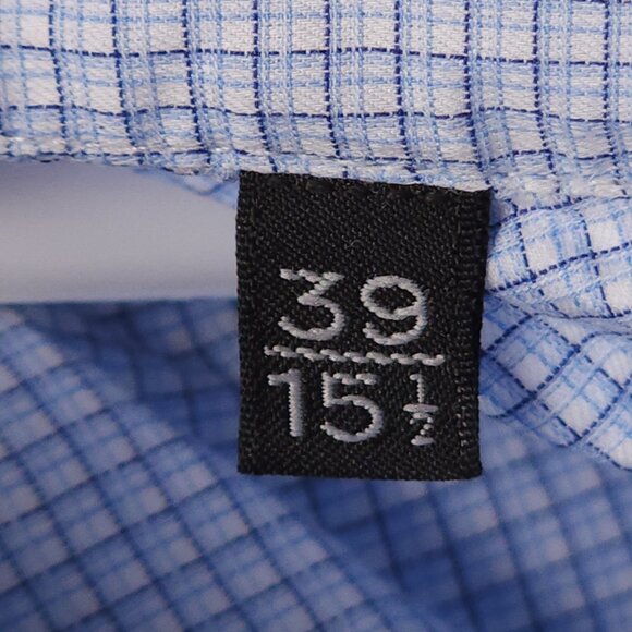Ermenegildo Zegna 15.5 Cotton Tailored Blue French Cuff Check Men Shirt Spread - Picture 14 of 16